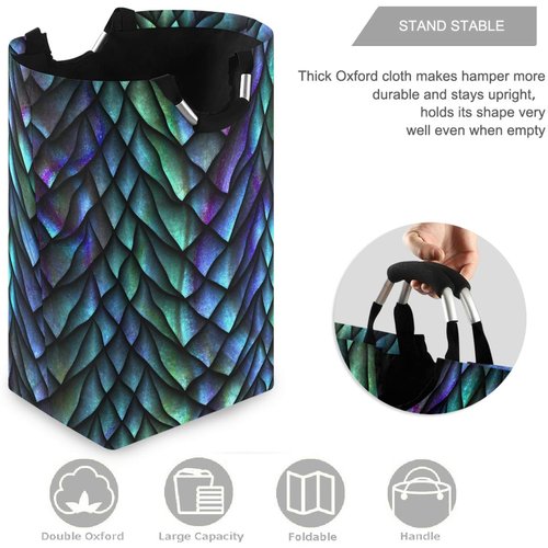 visesunny Collapsible Laundry Basket Cool Dragon Scale 3D Print Large Laundry Hamper Oxford Fabric Dirty Clothes Toy Organizer with Handle For Bathroom Bedroom Kids Room Dorm