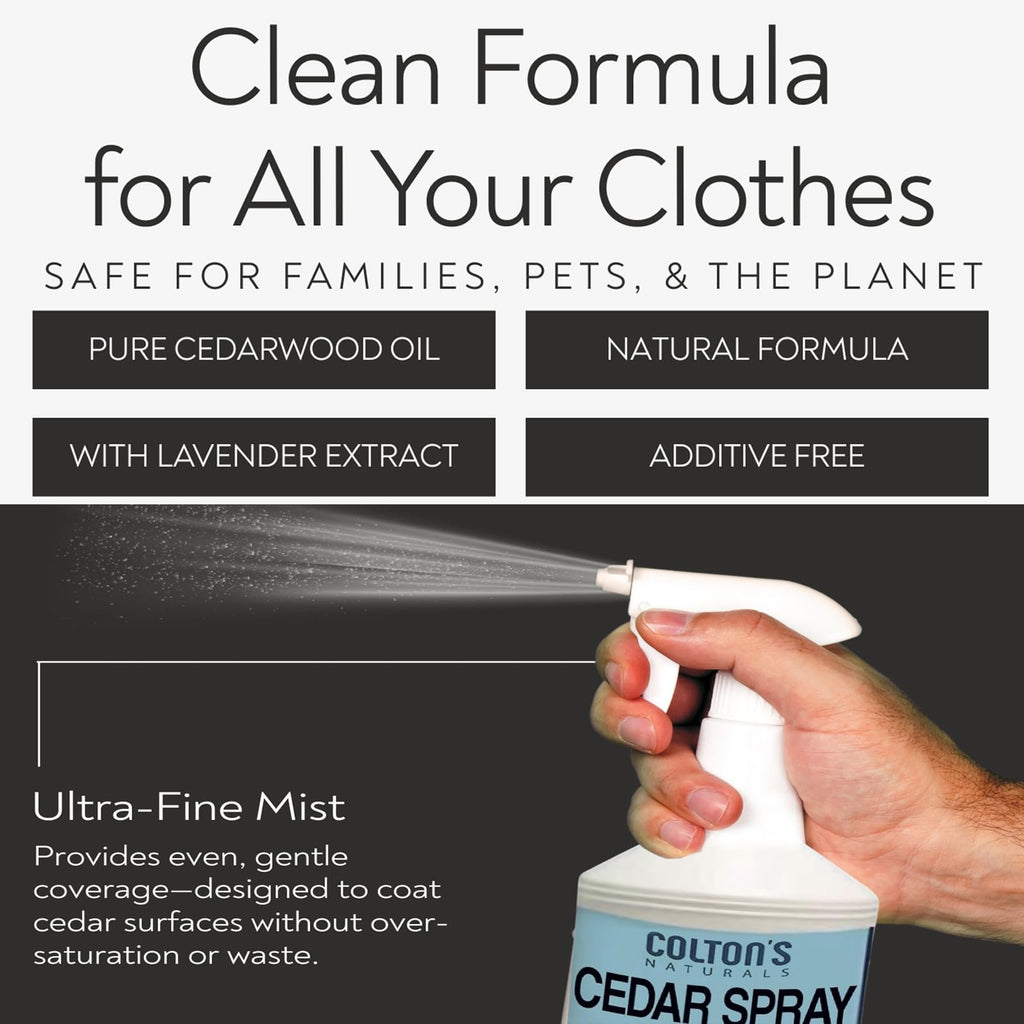 Colton's Naturals Cedar Spray w/Lavender Extract – Non-Chemical Wood Protection – Cedar Wood Scent – Restores Scent Closets & Drawers (32 oz)