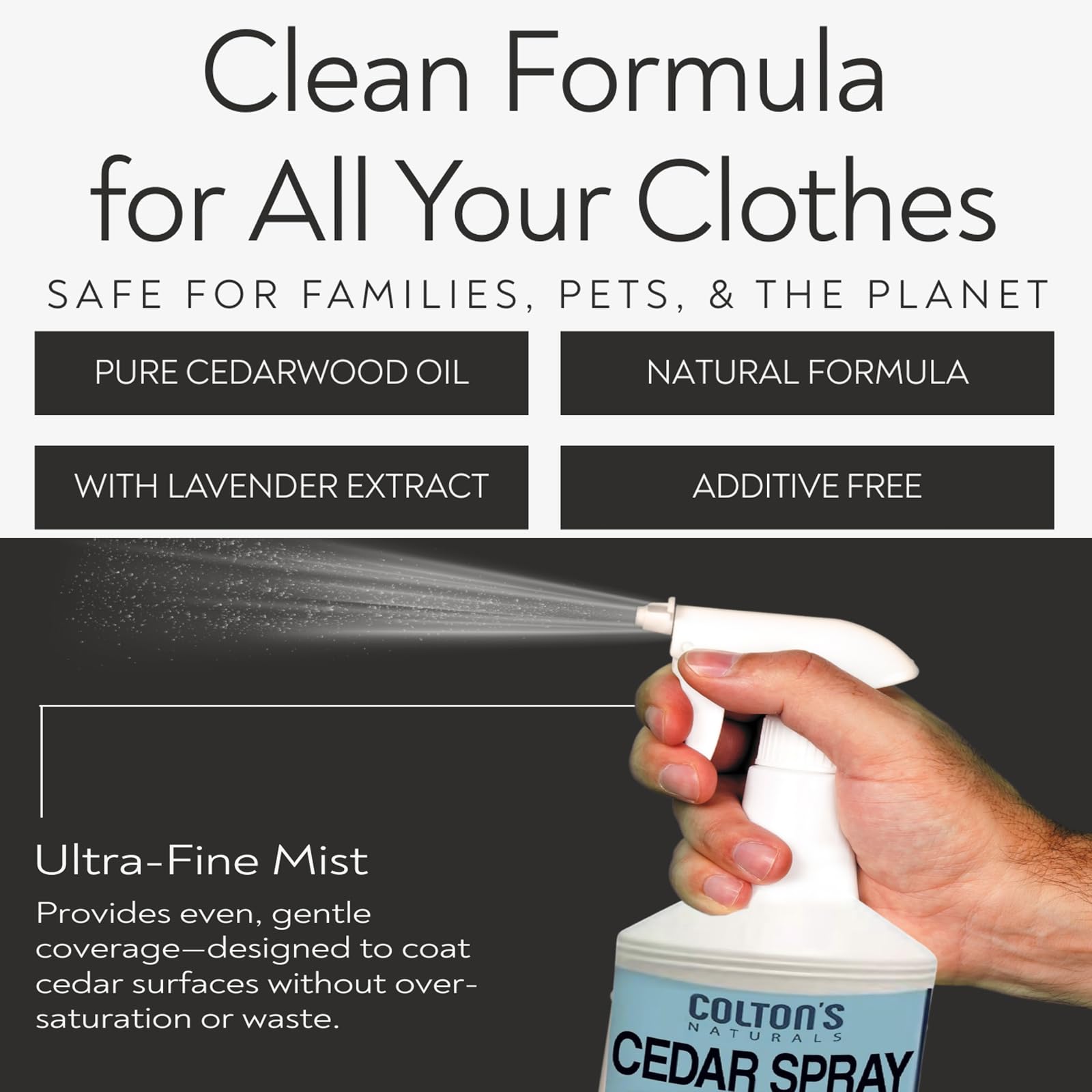 Colton's Naturals Cedar Spray w/Lavender Extract – Non-Chemical Wood Protection – Cedar Wood Scent – Restores Scent Closets & Drawers (32 oz)