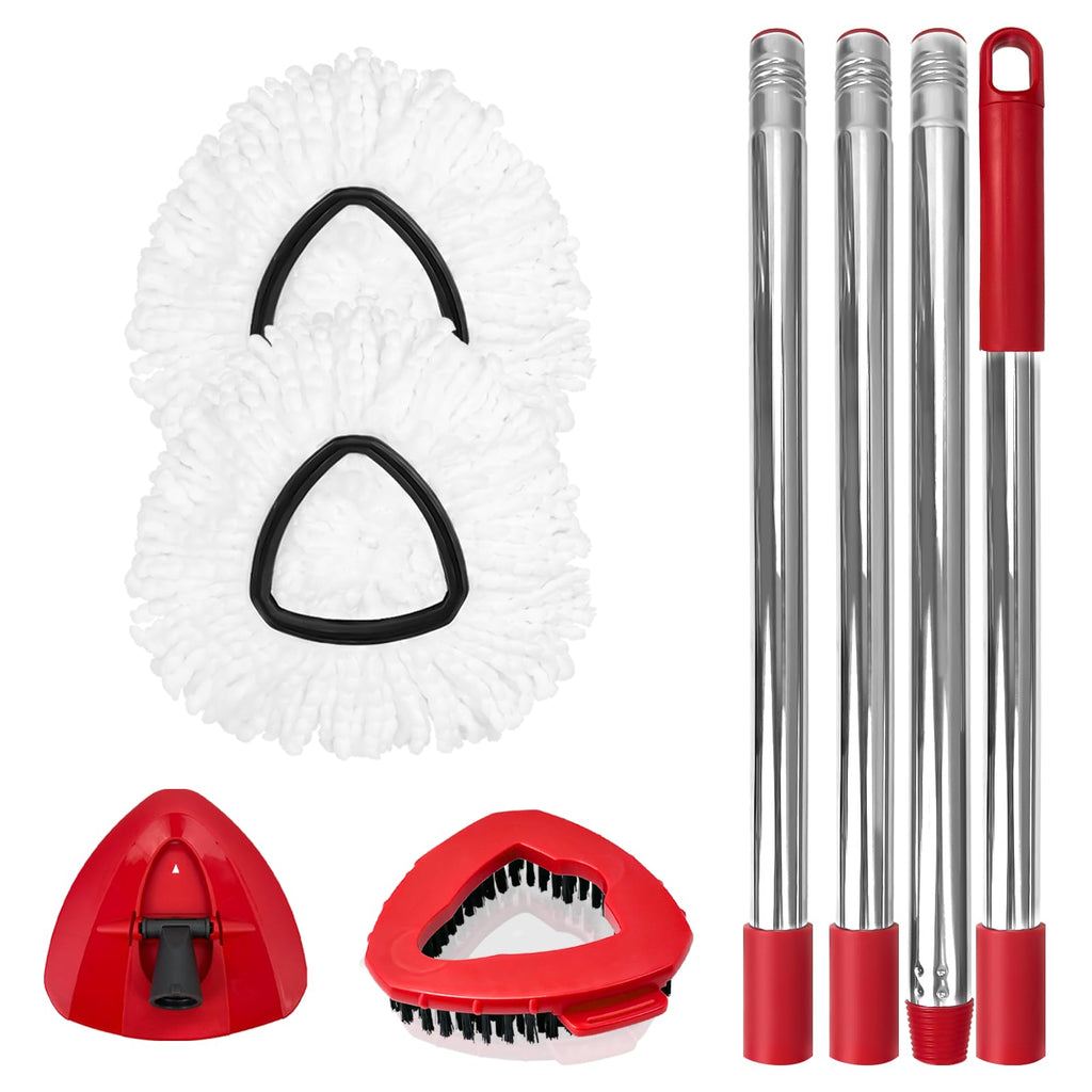 Spin Mop Replacement Set for O-Ceda EasyWring 1-Tank System, Includes 2 Mop Head Replacement, 1 Mop Handle (30-58in Adjustable 4-Section Pole), 1 Scrubber Head, 1 Spin Base
