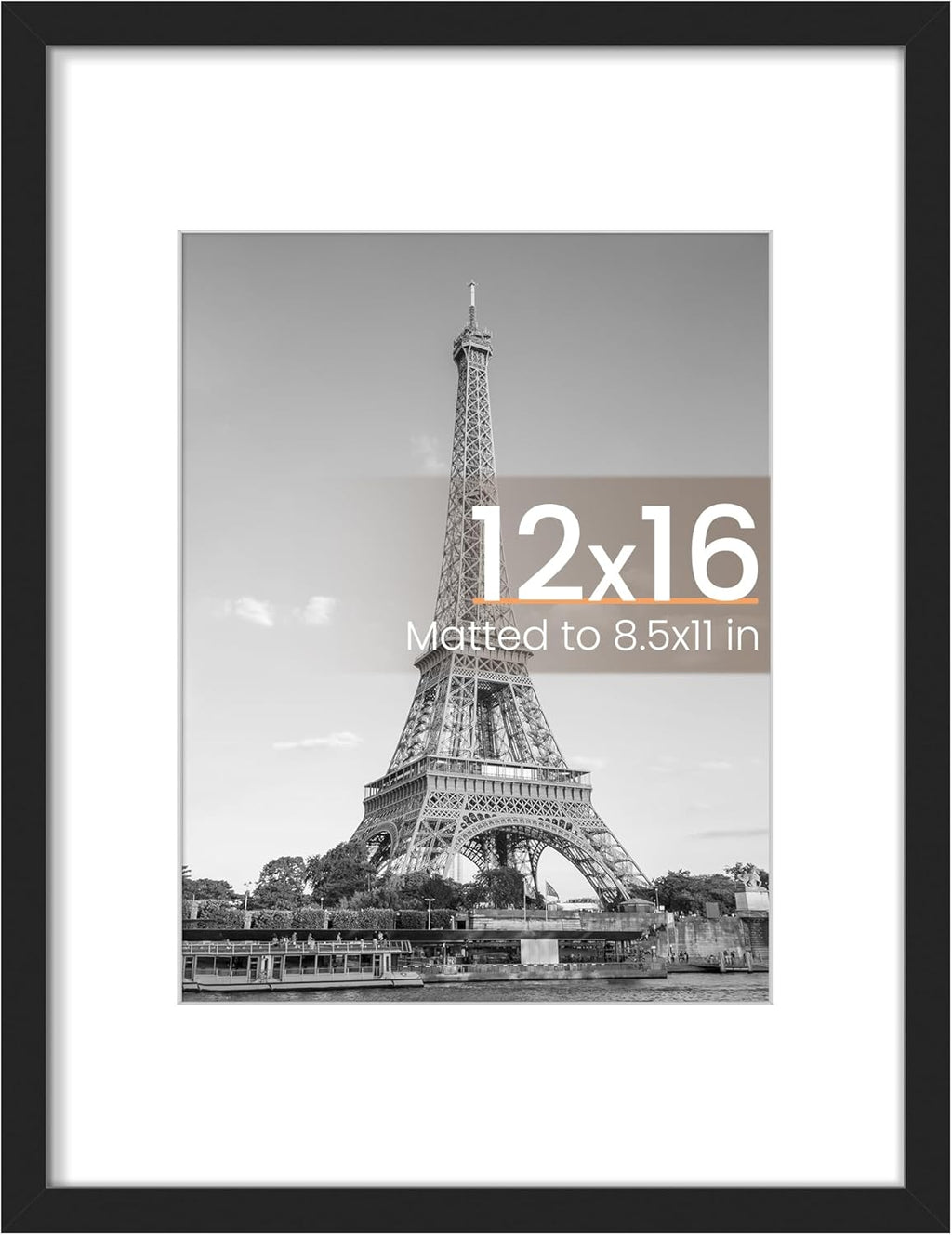 Upsimples 12x16 Picture Frame - Versatile Display for 8.5x11 Photos with Mat or 12x16 Without Mat, Black