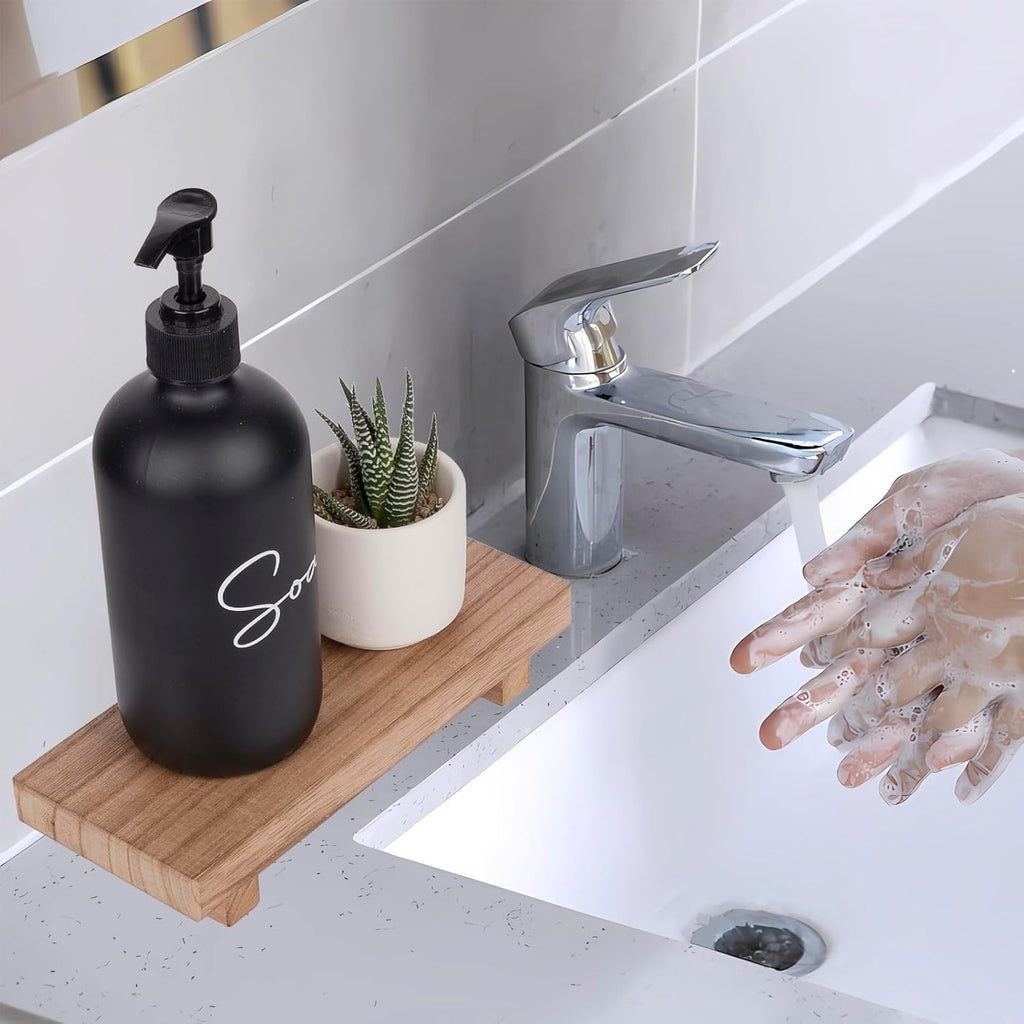 Zoocatia Small Wooden Tray Stand - Farmhouse Bathroom Decor & Kitchen Soap Dish Holder | Brown