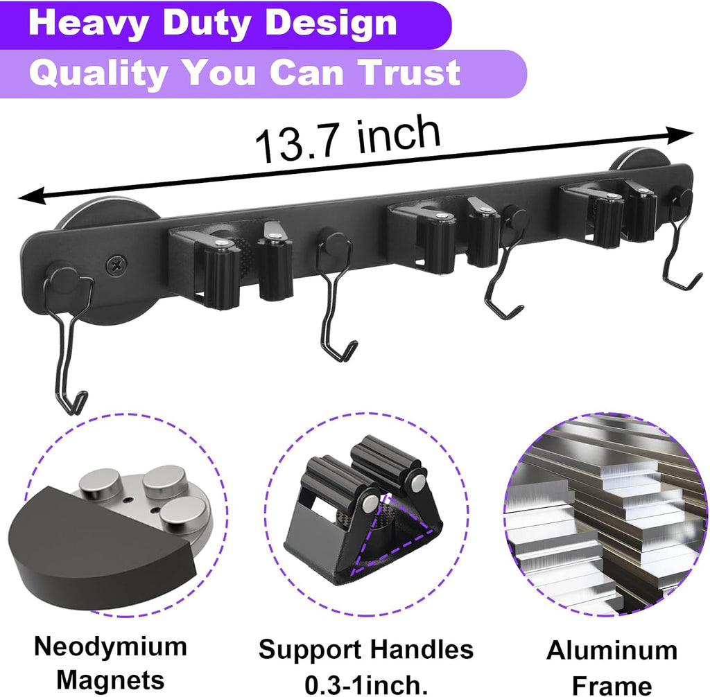 Skiennix Magnetic Mop Holder - Heavy Duty Swivel Hook Organizer for Cleaning Tools | Ideal for Garage & Kitchen