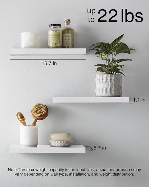 BAYKA White Floating Shelves - Rustic Wood Wall Storage with Metal Brackets | Set of 3, 22lb Capacity for Home Decor