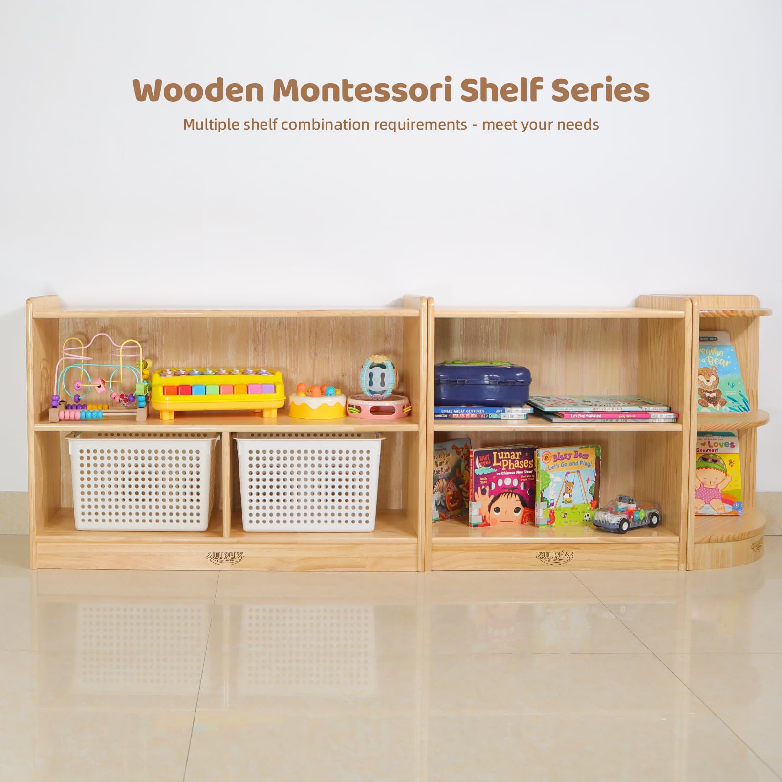 suureks Montessori Shelf, Toy Shelf for Kids, Kids Bookshelf, 2-Tier, 2-Section Wooden Book Shelf, Toy Storage Organizer for Kid Rooms, Palyroom, Nursery (23-5/8"*23-5/8"*11-4/5")
