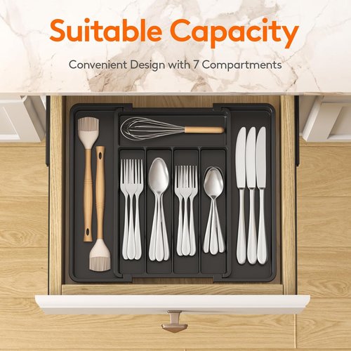 Lifewit Expandable Silverware Organizer Set - Adjustable BPA-Free Plastic Storage for Cutlery & Utensils | Black