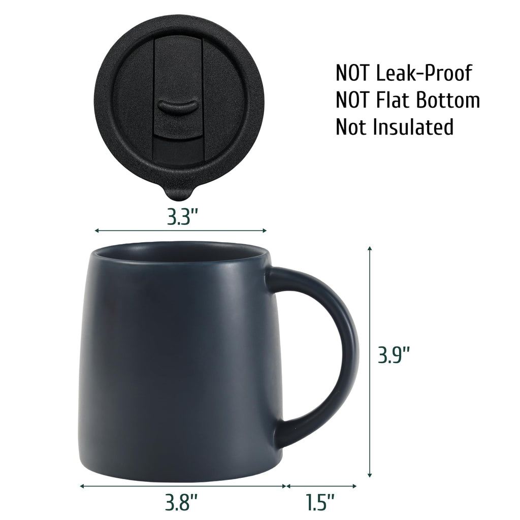LINVIA Classic Mug, 14 oz Large Coffee Mug with Handle, Ceramic Porcelain Tea Cup, Smooth Matte (Sliding Lid, Navy Blue)