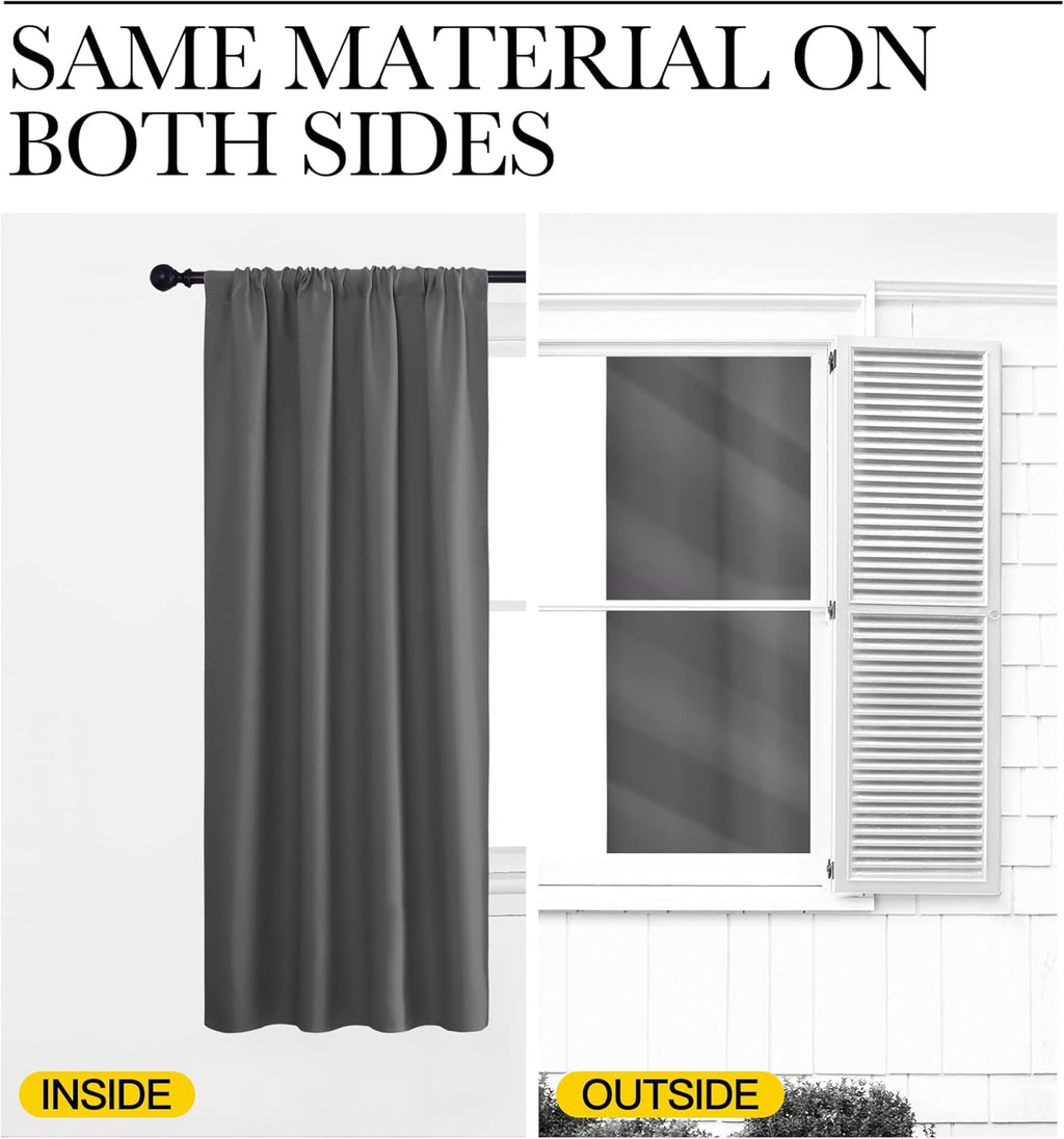 NICETOWN Grey Window Curtains - Thermal Insulated Blackout Drapes for Small Windows | 2 Panels (W42 x L45-Inch)