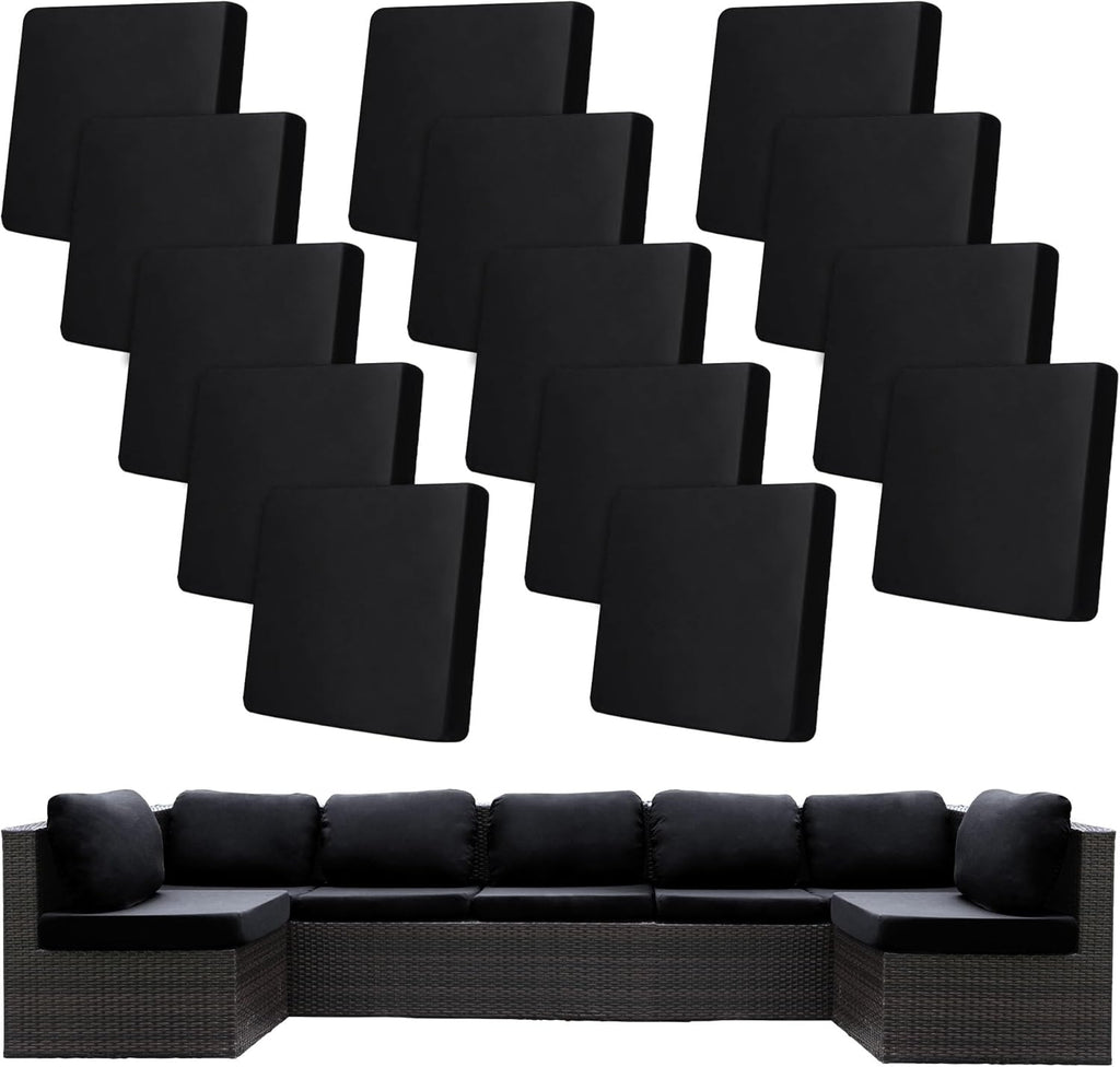 Skiennix 14 Pcs Stretch Patio Cushion Covers - Washable Outdoor Couch Slipcovers | Black