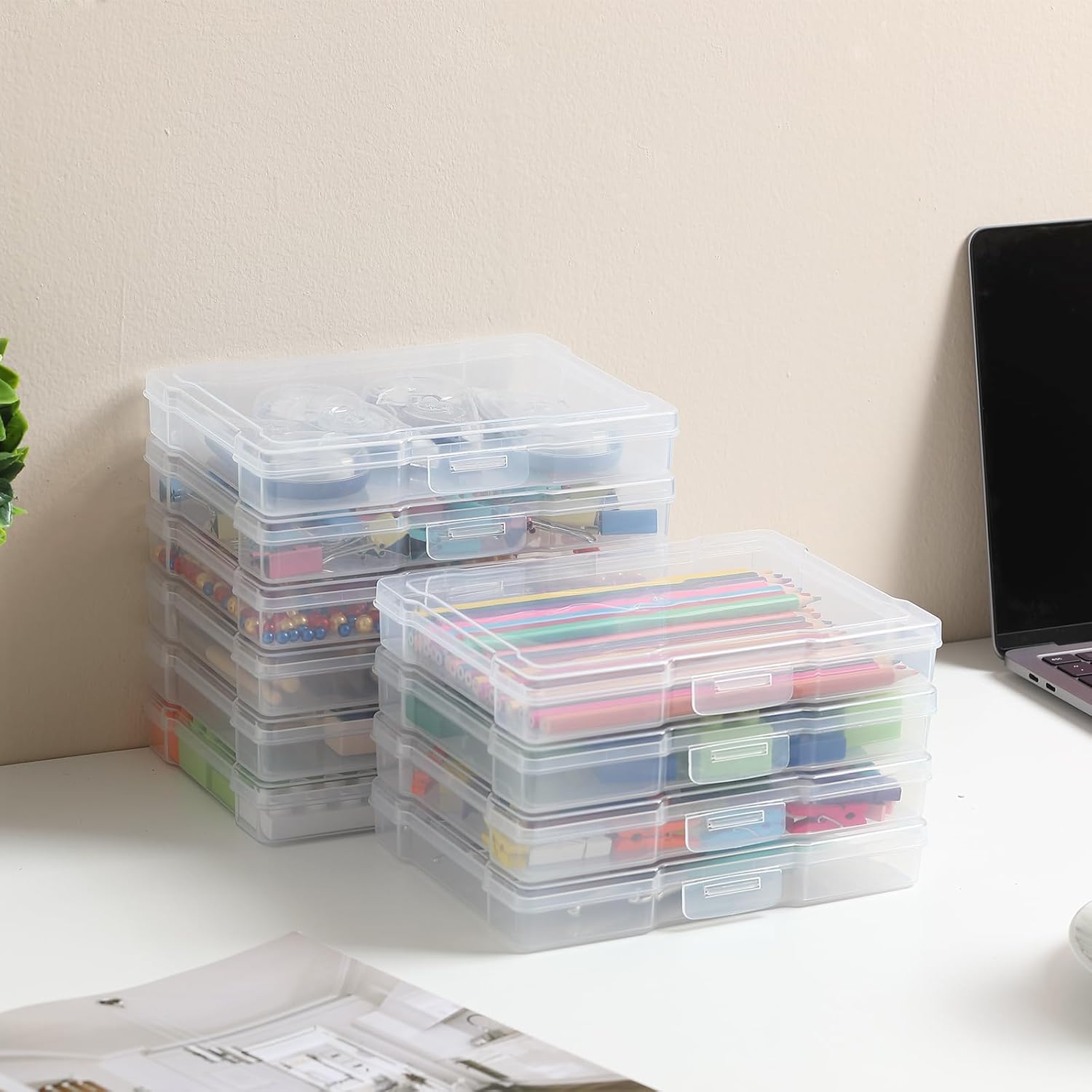 Novelinks 12-Pack Clear Photo Storage Boxes - 5"x7" Plastic Organizers with Lids for Cards & Games