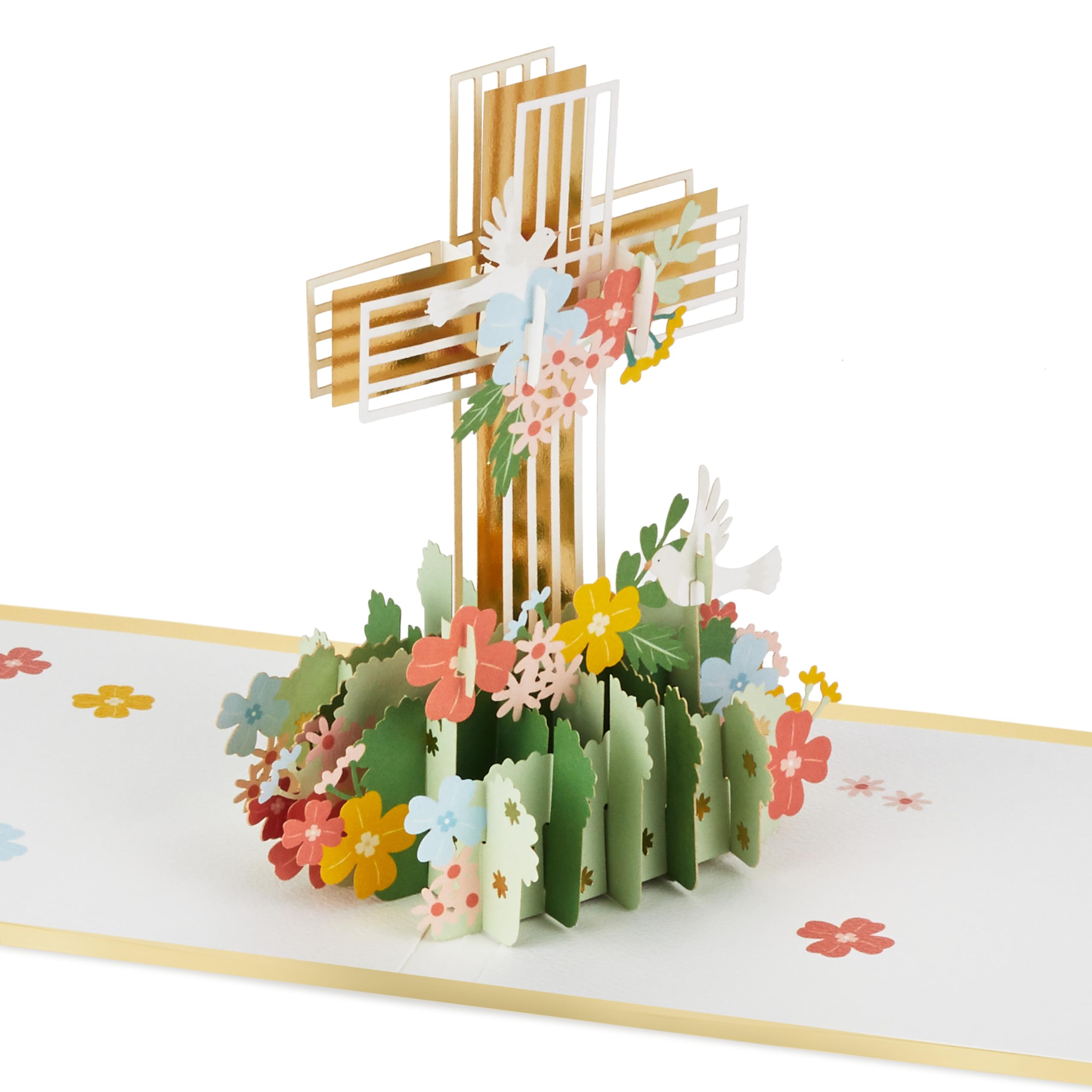 Hallmark Signature Paper Wonder Religious Pop Up Card (Cross with Flowers) for Birthdays, Baptisms, Confirmations