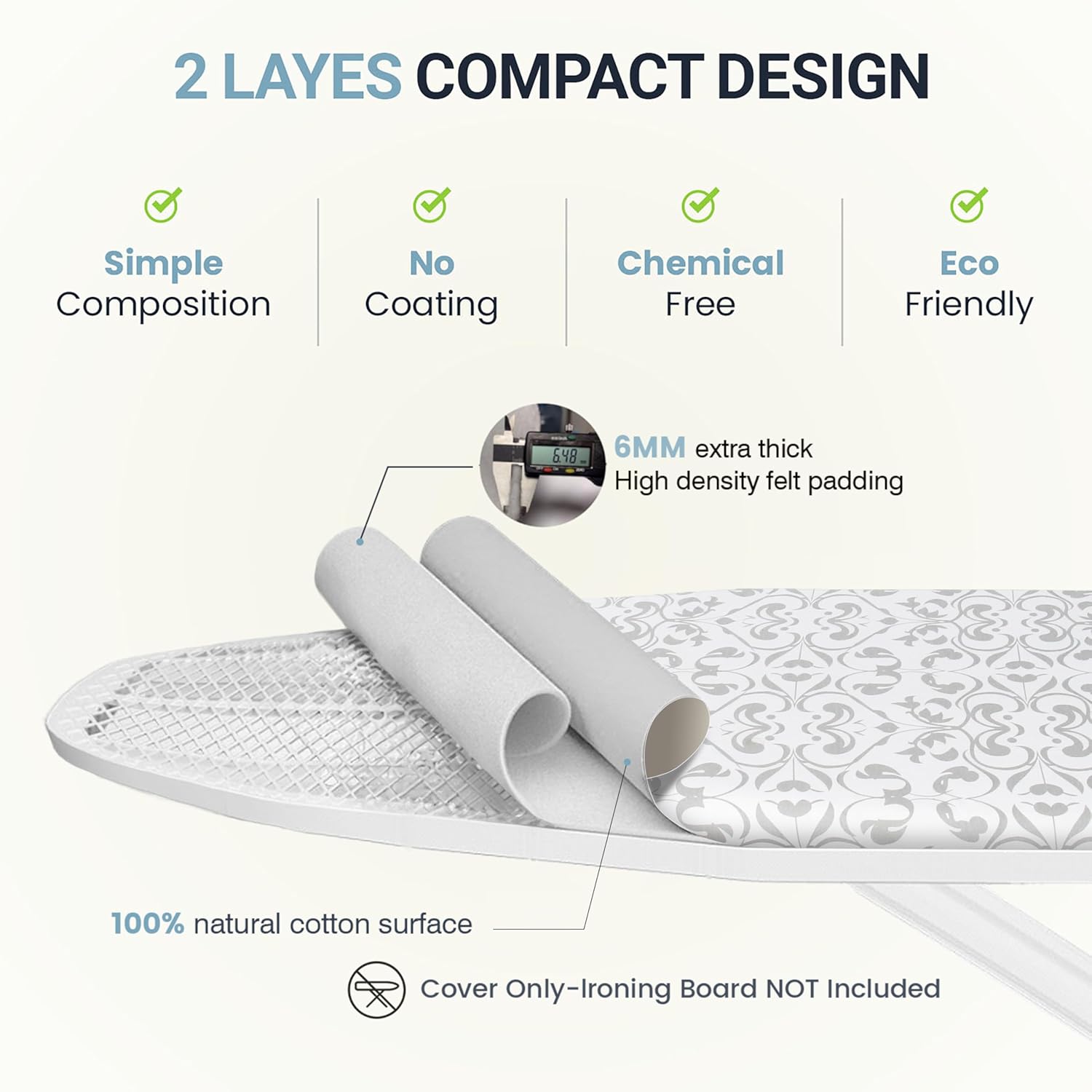 UniSimp Ironing Board Cover - Extra Thick Natural Cotton, Scorch & Stain Resistant | 15"x54" Size