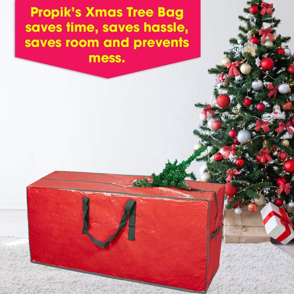 ProPik Christmas Tree Storage Bag - Fits Up to 7 Ft Tall Disassembled Tree | 45" x 15" x 20" Red Holiday Storage Case with Handles and Zipper