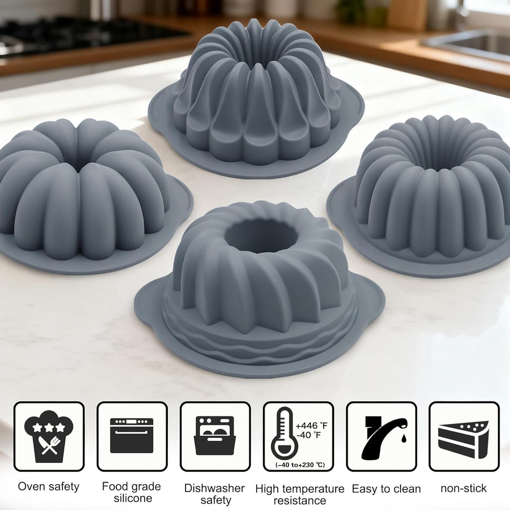 Tongjude Silicone Fluted Tube Cake Pans - 10-Cup Non-Stick Baking Molds for Cakes & Jello | Grey