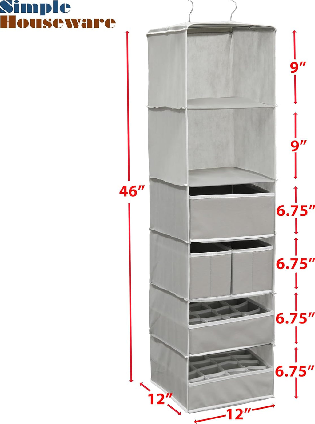 Simple Houseware 6-Shelf Hanging Closet Organizer - Gray with 5 Storage Drawers