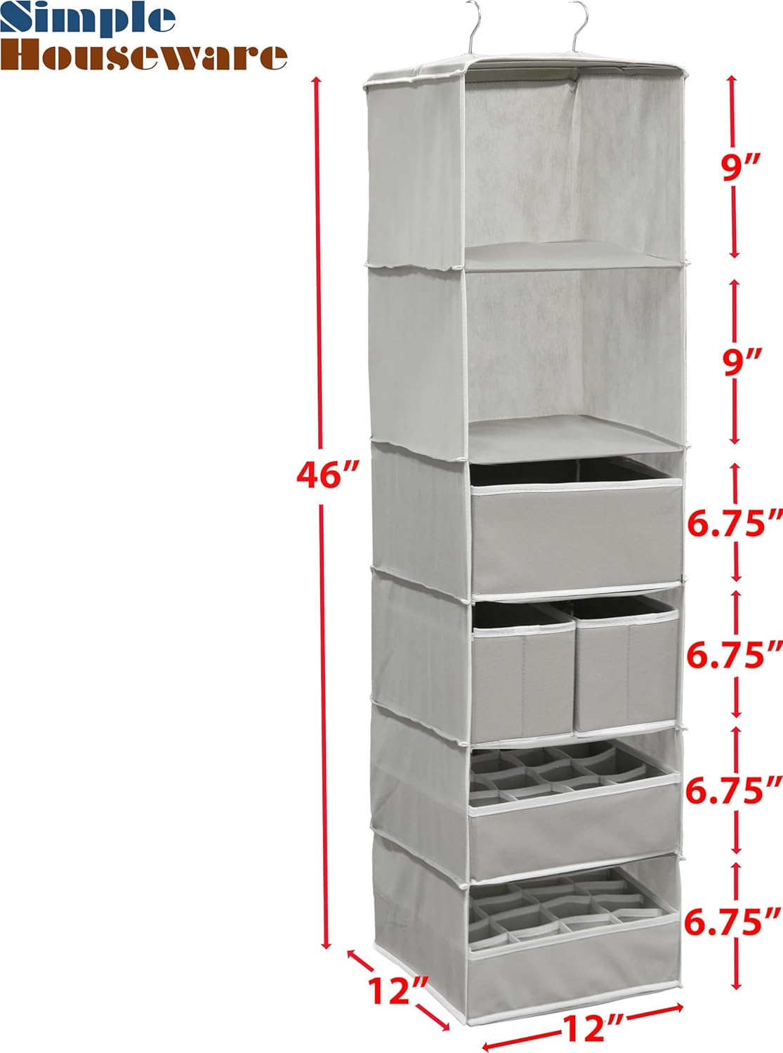Simple Houseware 6-Shelf Hanging Closet Organizer - Gray with 5 Storage Drawers
