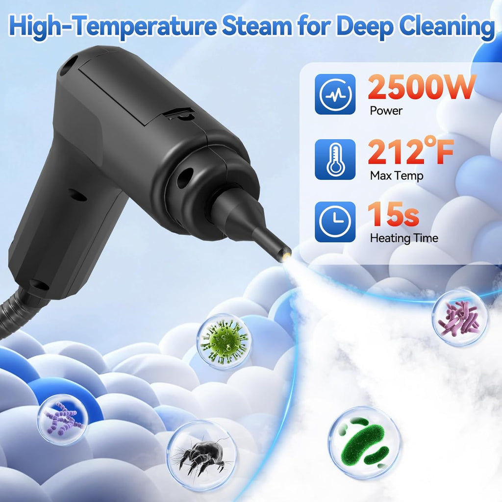 Skiennix Steam Cleaner - 2500W High-Pressure Steamer with 15s Fast Heat-Up & 1.4L Tank | 14 Accessories Included