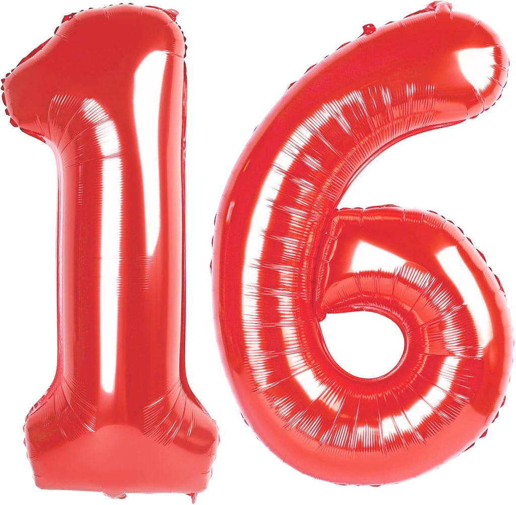 Red Number 16 Balloon - 40 Inch 16th Birthday Decoration for Boys & Girls Party Supplies