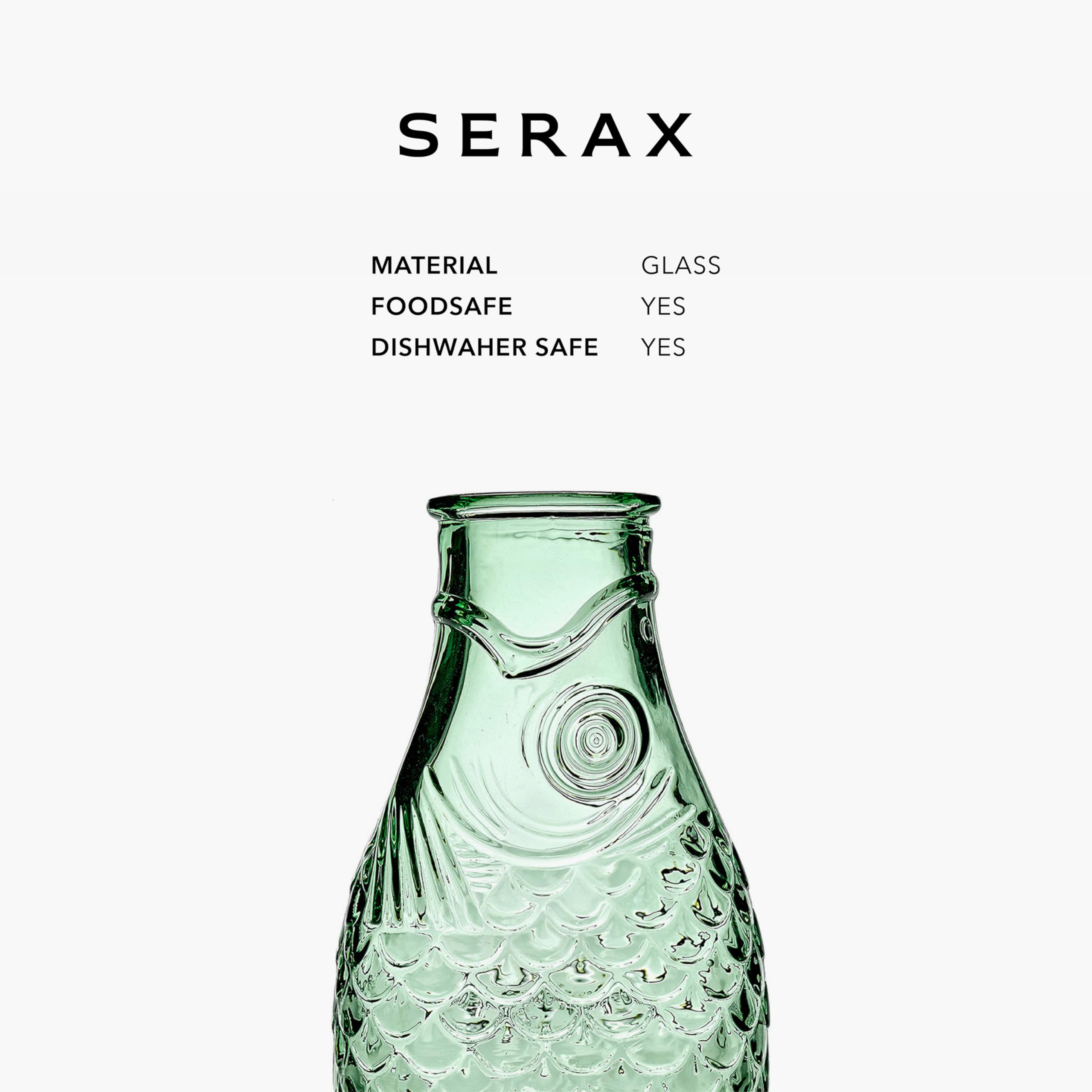 Serax Glass Water Pitcher | Fish & Fish glassware by Paola Navone | Wine Carafe Decanter 28.74 fl oz | Clear Green Bottle Container for hot & cold Drinks | Fridge Beverage Dispenser, Suitable as Vase