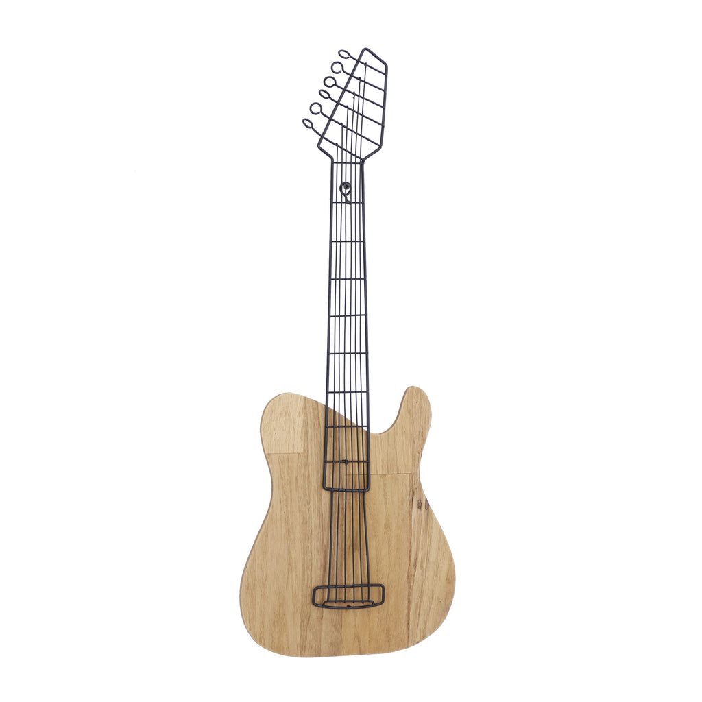 Deco 79 Wooden Guitar Home Wall Decor Wall Sculpture, Wall Art 2" x 11" x 31", Brown