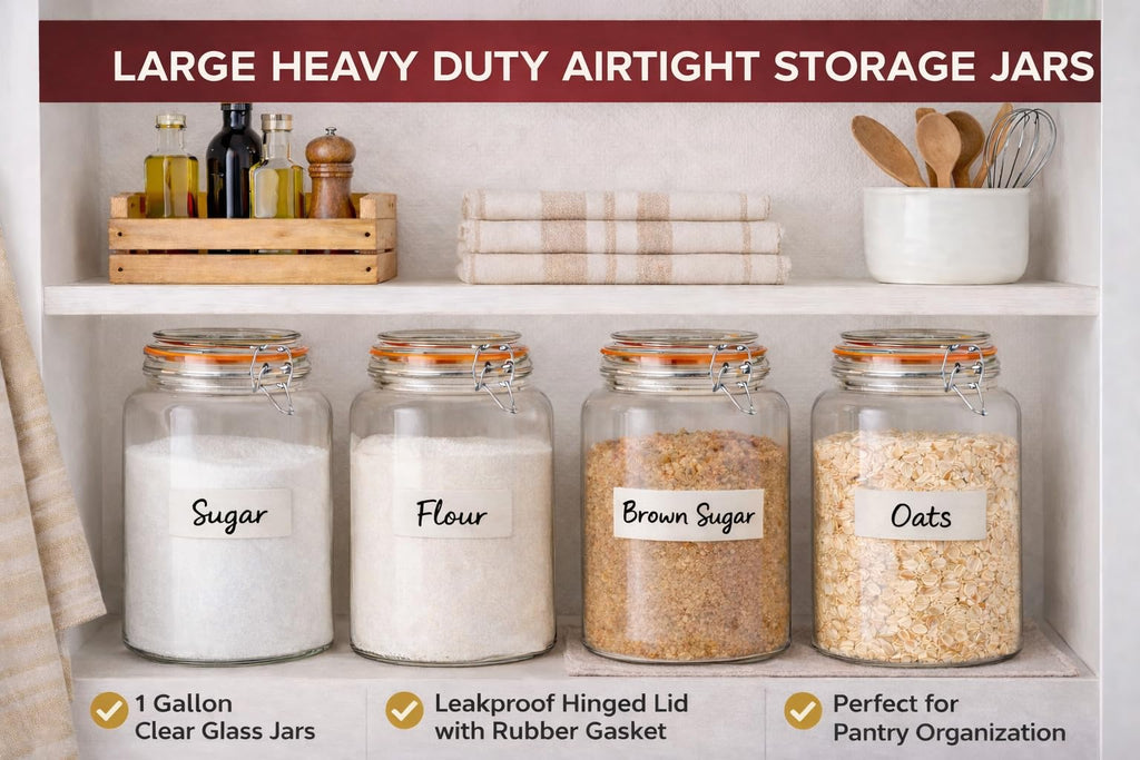YARWELL 1 Gallon Wide Mouth Glass Jars, Airtight Leakproof Canisters with Lids, Clear Food Storage Containers for Pantry Kitchen, Great for Flour Sugar Rice Dry Goods, Pickling Fermenting, 2 Pack