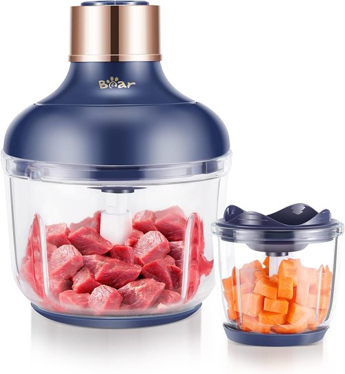 Bear Food Processor - Electric Chopper with 2 Glass Bowls (8 Cup & 2.5 Cup) | 400W Power Grinder with Stainless Steel Blades