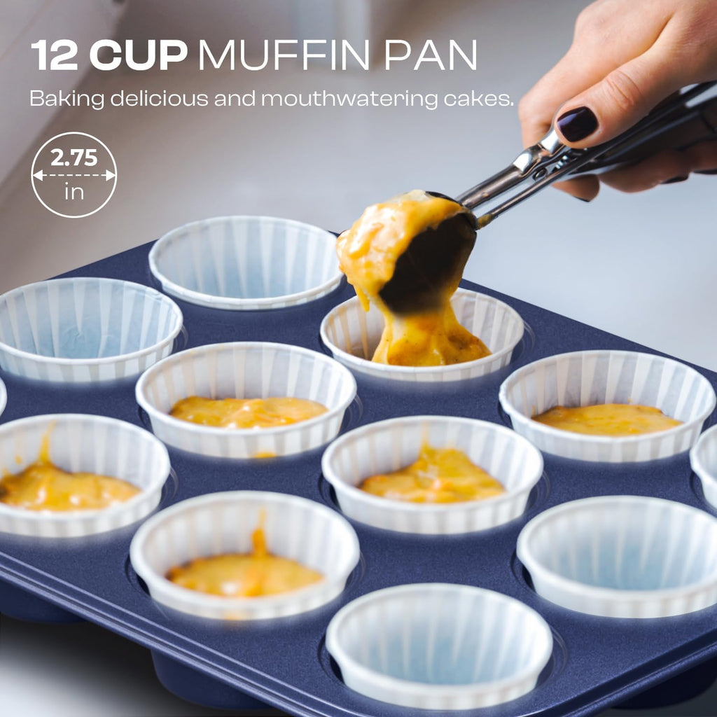 Skiennix 8-Piece Baking Pans Set - Nonstick Bakeware for Oven | Ceramic Coated Blue Cookie & Muffin Pans