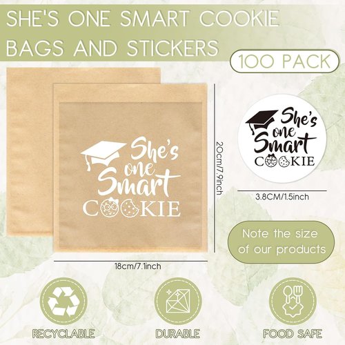 FYSUIMU Graduation Cookie Treat Bags - 100 Pcs Kraft Paper with Window & Stickers | Perfect for School Parties