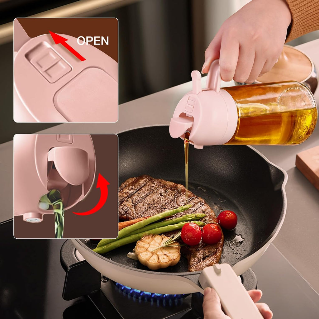 YARRAMATE Glass Olive Oil Sprayer - 2-in-1 Food Grade Spray Bottle for Cooking | 16oz Peach Pink