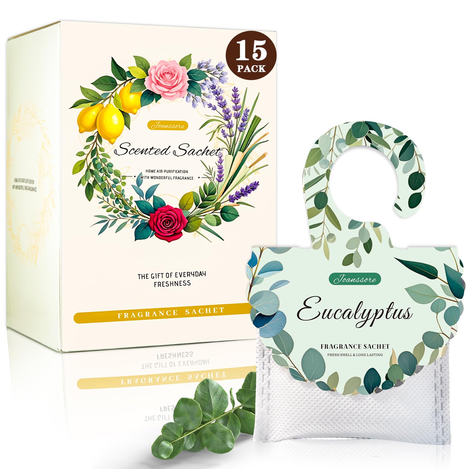 15 Packs Eucalyptus Scented Sachets Bag for Drawers and Closets, Home Fragrance Sachet, Long-Lasting Hanging Closet Deodorizer Smell Goods for House