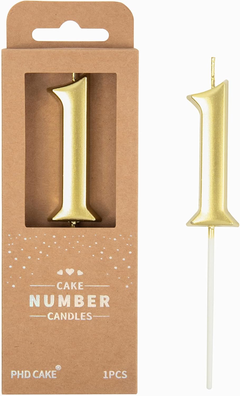 PHD CAKE Elegant Gold Number 1 Birthday Candles - 2.76 Inch for Celebrations | Party Decor