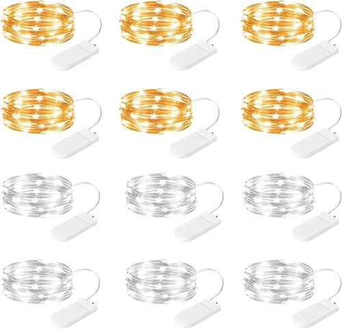 Brightown LED Fairy Lights - 12 Pack Battery Operated Waterproof Silver Wire - 7 Feet, 20 LED for Weddings & Parties