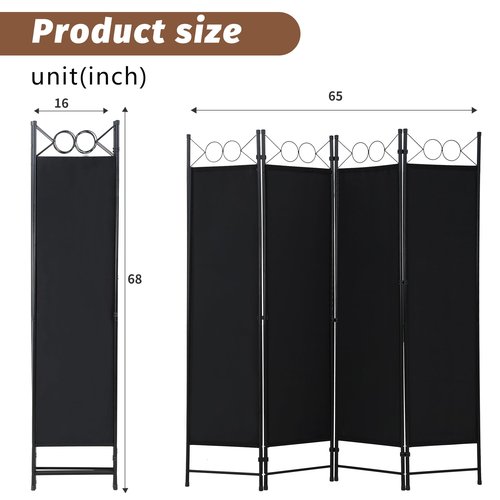 FDW 4 Panel Room Divider and Folding Portable Partition Screen, 6FT Wall Divider Screen for Dorm Bedroom Office, Coal Black