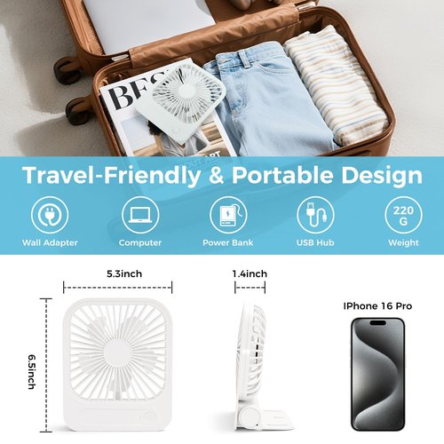 HYTWEDO Magnetic Cruise Ship Approved Fan with Ultra-Thin Design, 1200mAh Rechargeable Battery Operated Portable Fan with 4 Speeds, Magnetically Sticks on Cabin Ceilings and Walls