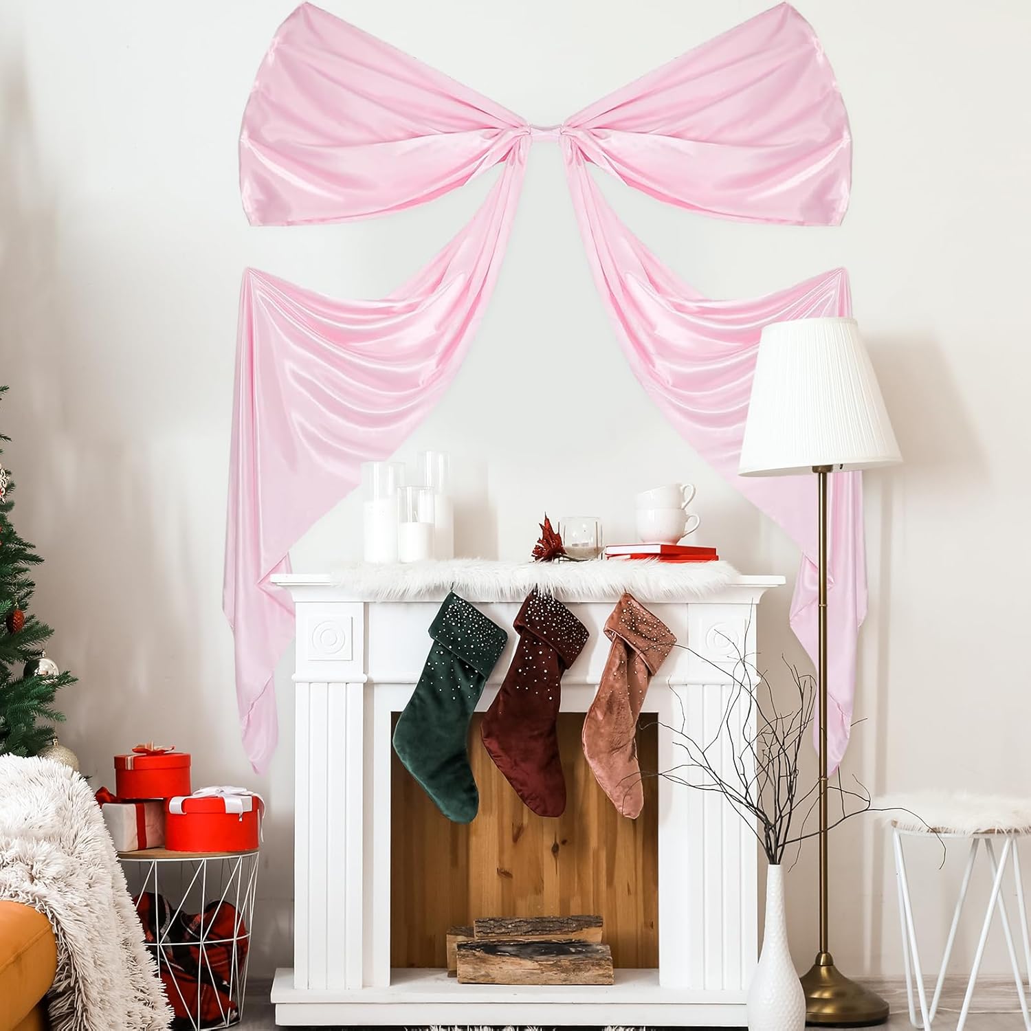 Skiennix Extra Large Wedding Bow Decor - 118 x 29 Inch Giant Satin Bow with Long Streamers | Pink Party Decoration