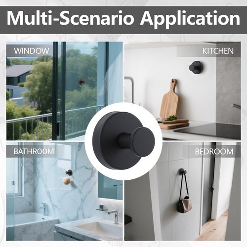 levateeta Suction Cup Hooks for Shower, 8 Pack Removable Hooks for Bathroom Walls & Glass Door – Robes, Loofahs, Towel Hook for Hanging, Black