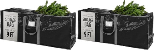 Christmas Tree Storage Bag - Durable Waterproof Zippered Bag for 9 Foot Artificial Trees | Black, Pack of 2