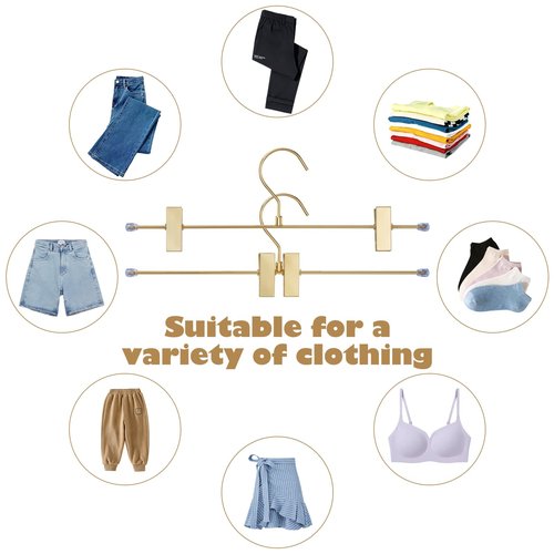 16-Pack Gold Pants Hanger, Adjustable Women's Skirt Hanger, Jeans Hanger Pants Hanger, Heavy Duty Space Saving Shorts Hanger ，uitable for Jeans, Shorts, Underwear, Sports Bras