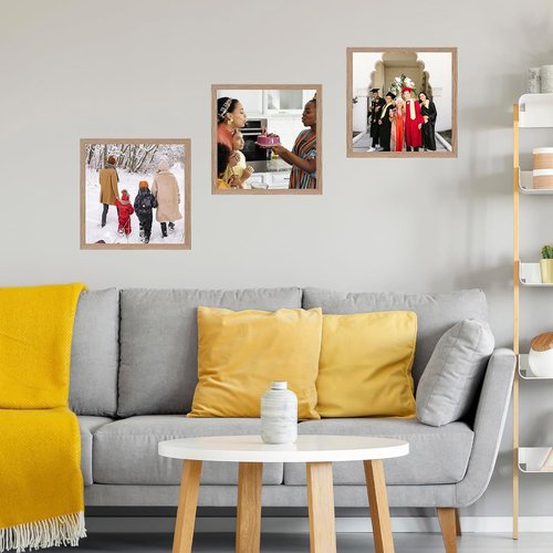 JCJMY 8x8 Picture Frame - Rustic Brown Wall Mount or Tabletop Display | Shatter-Resistant Plexiglass