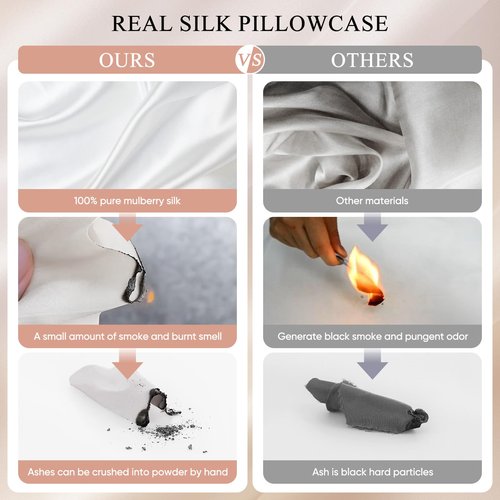 100% Mulberry Silk Pillowcase 22 Momme (SGS Certified) with Free Silk Eye Mask - Luxury Gift-Ready Folded Packaging, Cooling Pillow Cover for Hair & Skin Care (White, Standard (1 Pack))