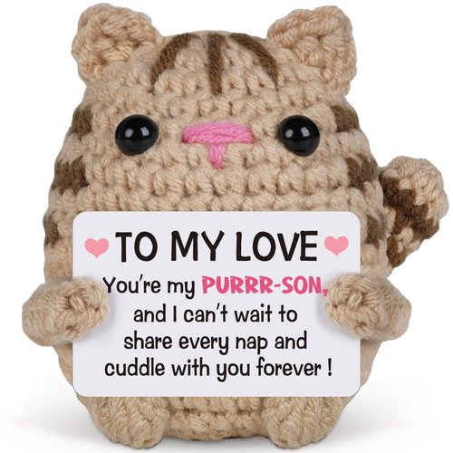Gifts for Him Her Boyfriend Girlfriend Wife Husband Anniversary Wedding Gifts for Women Men Romantic Valentines Day Birthday I Love You Gift for Couples Funny Handmade Crochet Cat Doll Decor