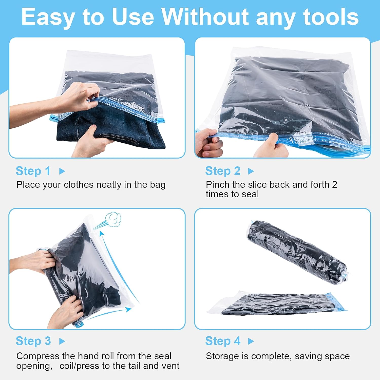 Skiennix Compression Bags - 10 PCS Space Saver Bags for Travel | No Vacuum Needed, 3 Sizes