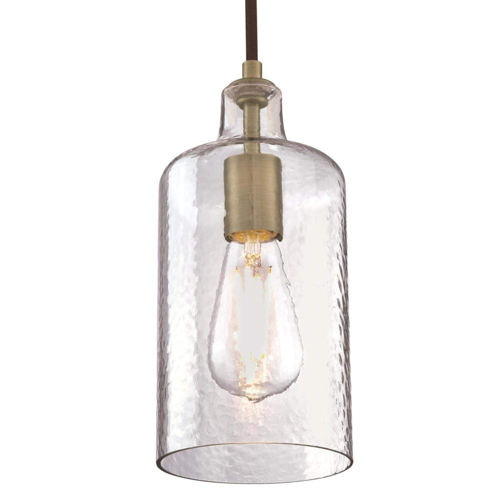 Westinghouse 6371400, Antique Brass Finish with Clear Textured Glass Carmen One-Light Indoor Mini Pendant, 120 Volts