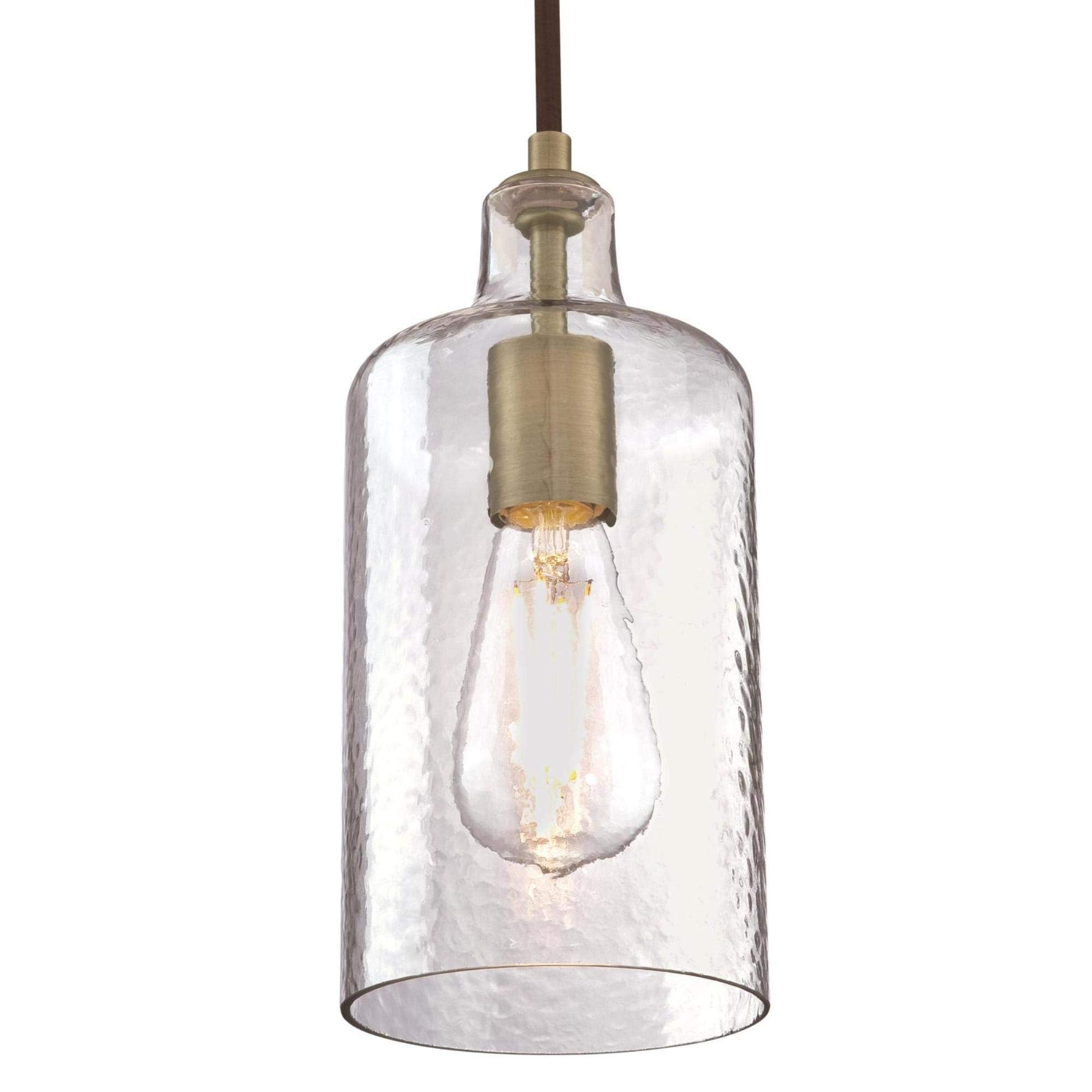 Westinghouse 6371400, Antique Brass Finish with Clear Textured Glass Carmen One-Light Indoor Mini Pendant, 120 Volts