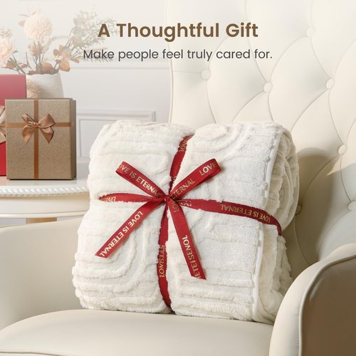 Sherpa Fleece Adult Weighted Blanket Great for Sleep, 15 lbs Dual Sided Soft Fuzzy Heavy Blankets for Couch Bed Sofa, Cozy Warm Arched Jacquard Throw for Winter (Cream White, 48" x 72", 15 Pounds)