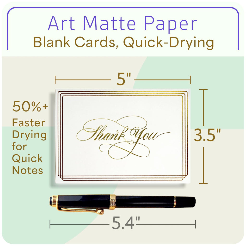 ukee's Thank You Cards with Envelopes 100-Pack, Blank Inside 4-Color Embossed Gold Foil Script Thank You Notes with Matching Stickers, for Small Business Graduation Wedding Baby Shower Funeral, 3.5"x 5"