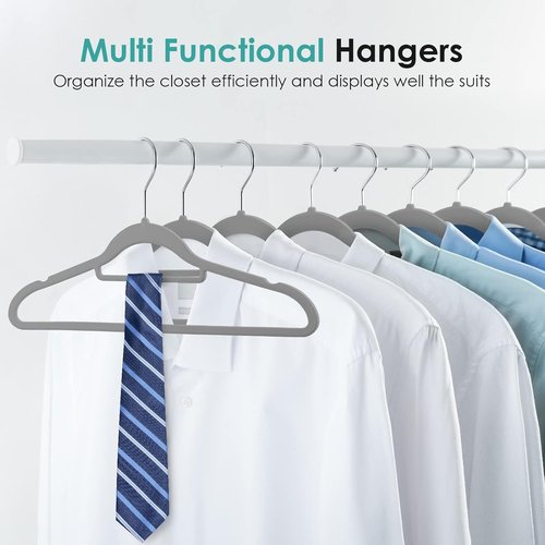 DUDUCOFU Velvet Hangers - Non-Slip Felt Clothes Hangers | 30 Pack Grey Slim Design with 360° Swivel Hook for Suits & Dresses