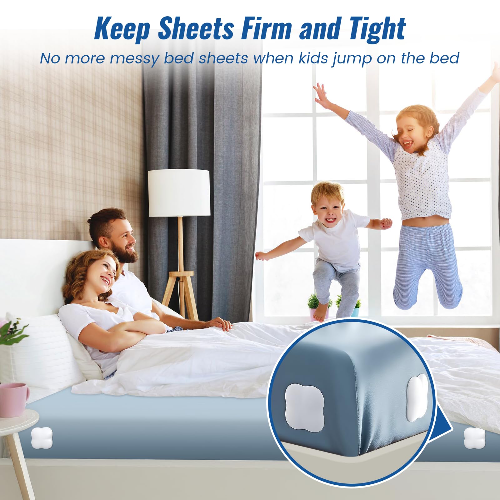 Vokolesd 4Pcs Bed Sheet Holders for Corners, Fitted Sheet Holder Keep Sheets Firm, Durable Heavy Duty Bed Sheet Clips, Bed Lock Sheet Holders,Fit All Mattress Easy Install (White)