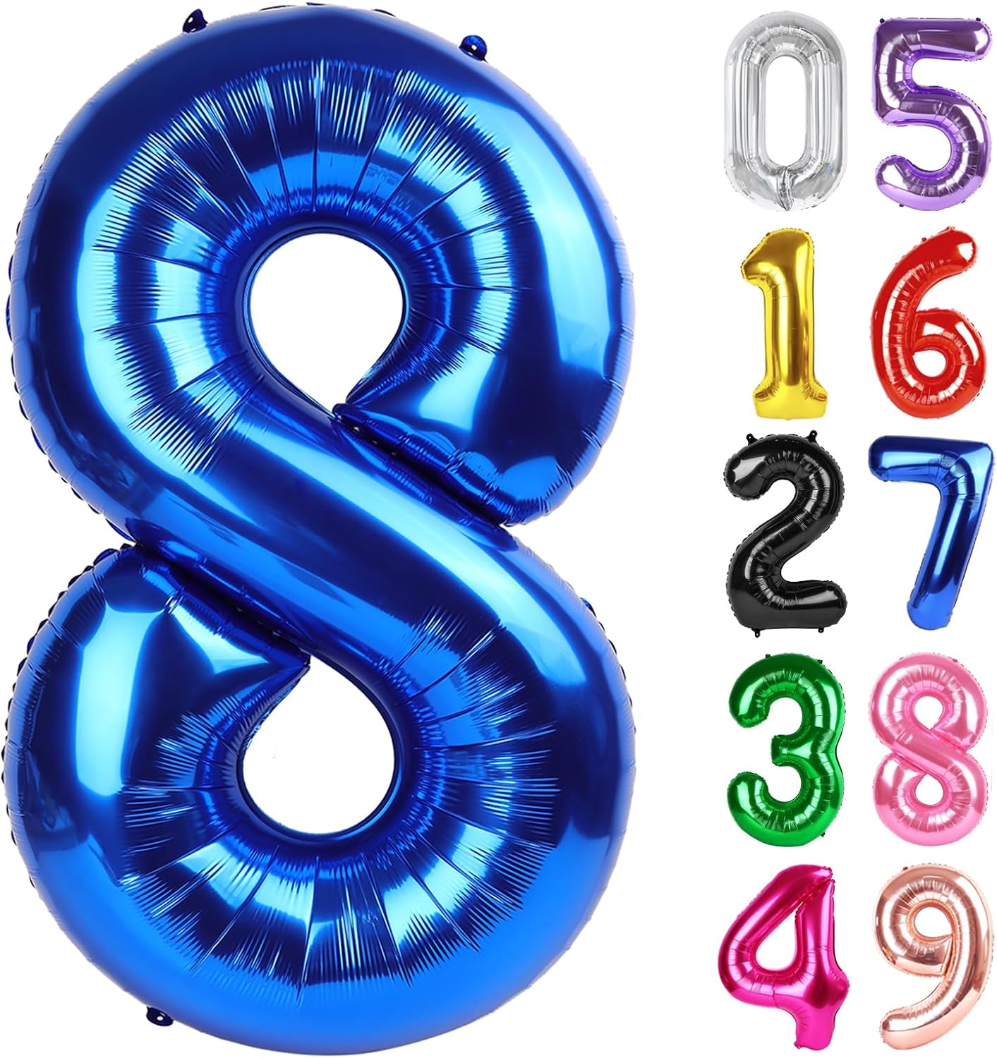 Metallic Blue Number 8 Balloon - 40 Inch Giant Foil Balloon for 8th Birthday Party Decorations