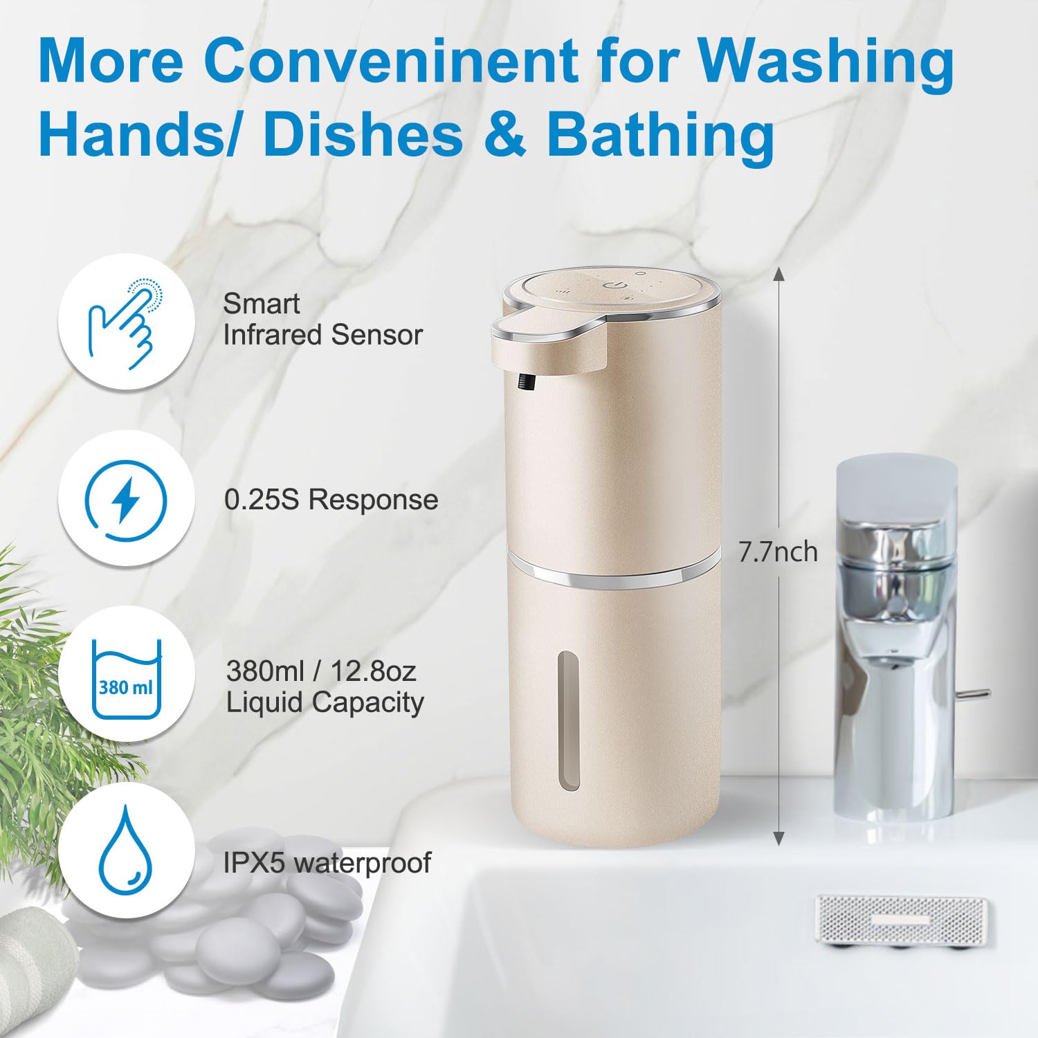 Gotofine Automatic Liquid Soap Dispenser,4-Level Adjustable, Wall Mount,USB Rechargeable,12.8oz/ 380ml,Touchless Hand & Dish Soap Dispenser for Bathroom, Kitchen,Hotel, Restaurant